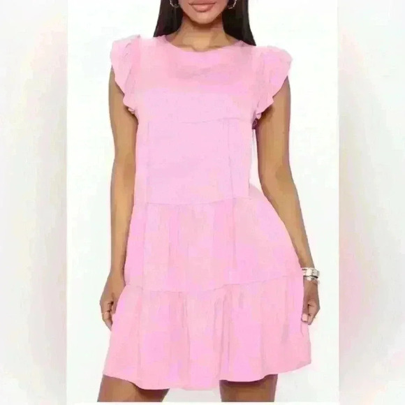 Shinestar Ruffle Mini Pink Short Babydoll Dress size L - Picture 3 of 9